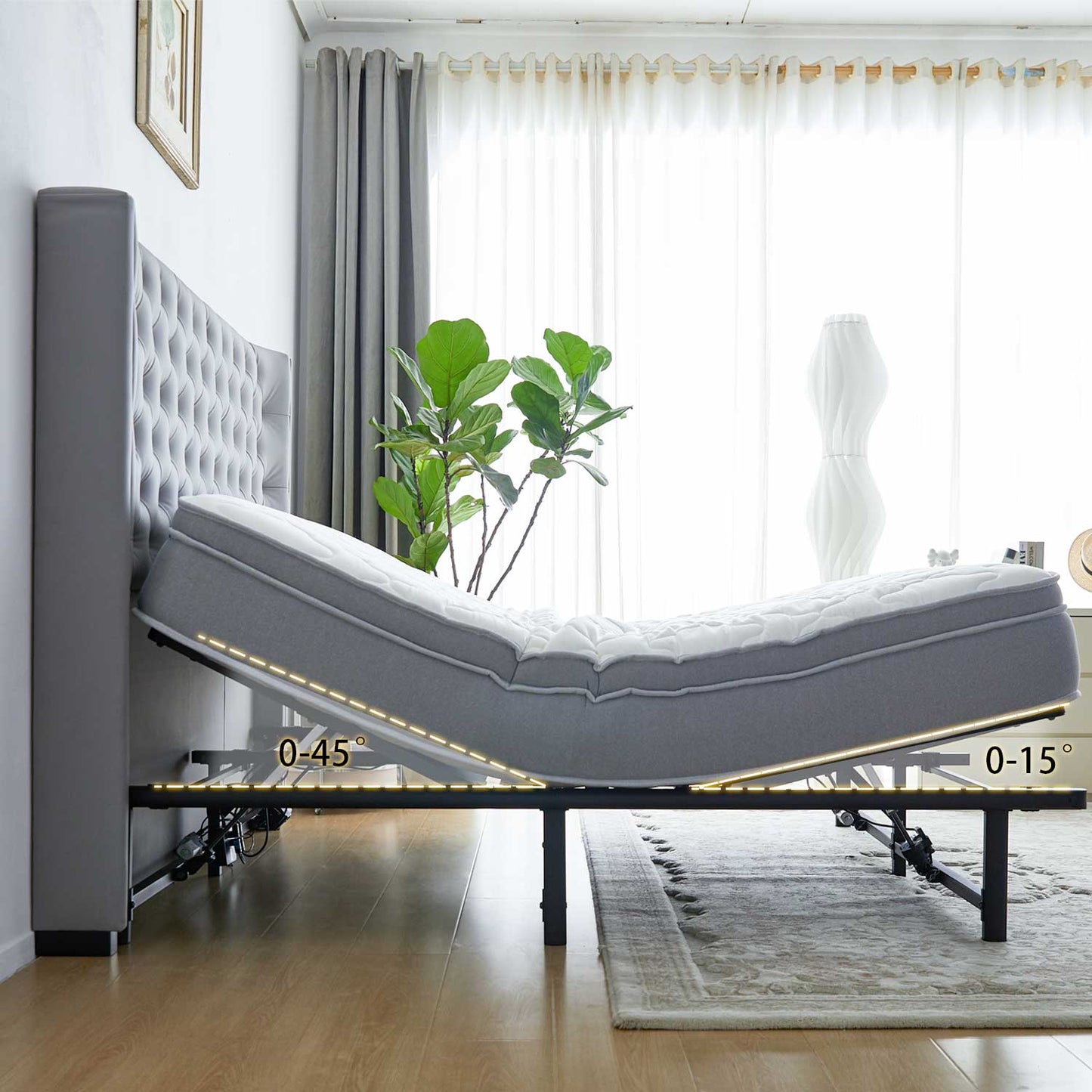 Power Adjustable Bed Base Frame, Metal Electric Bed Frame with Independent Head and Foot Incline, Modern Adjustable Platform Bed with Wired Control, Zero Gravity, Easy Assembly