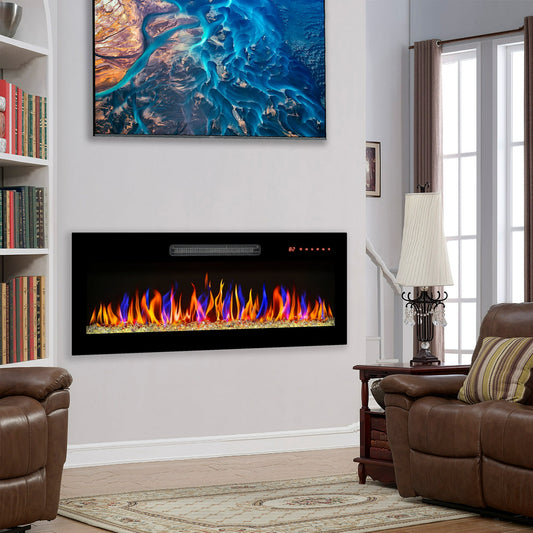36" Smart Electric Fireplace, CASEMIOL Wide-in Wall Recessed Fireplace, Remote Control with Timer, Adjustable Flame Color and Speed, 1400W Heater w/Thermostat, Wall Mounted Fireplacce, Touch Screen