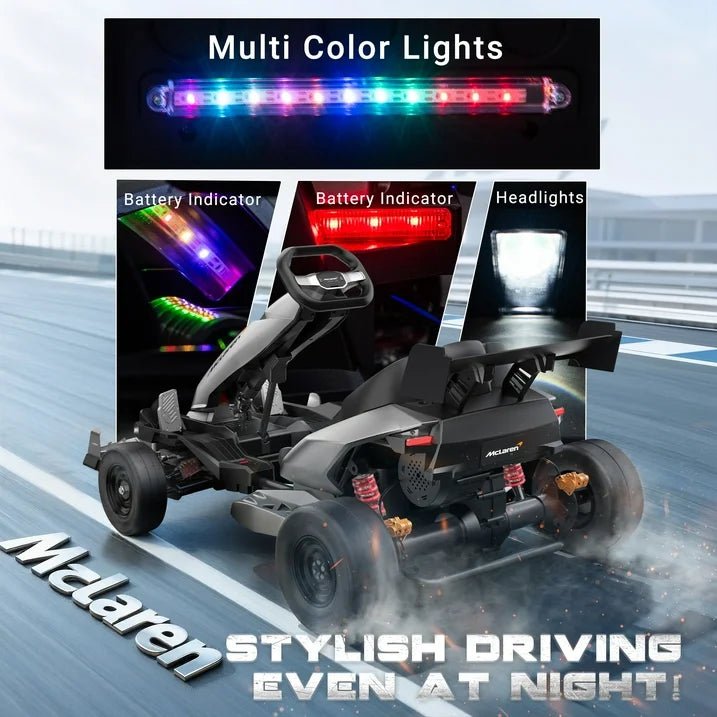 48V McLaren Go Kart for Teens & Adults, 750W Brushless Motor 24 km/h, Hydraulic Disc Brake, 3 Levels Adjustable Chassis, Foldable Design, 4 Wheel Suspension Electric Go Cart Ride On Toy (Silver)