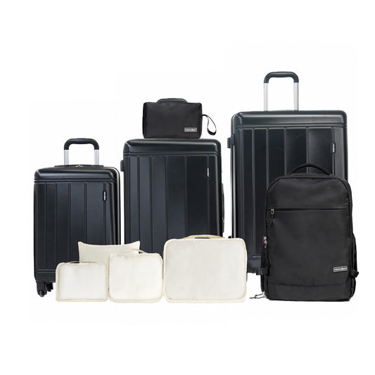 SESSLIFE 9-Piece Hardside Luggage Set, Complete with 20” Carry-On, 24” and 28” Checked Suitcases featuring TSA Locks, Smooth-Spinning Wheels and a Lightweight Design, Black