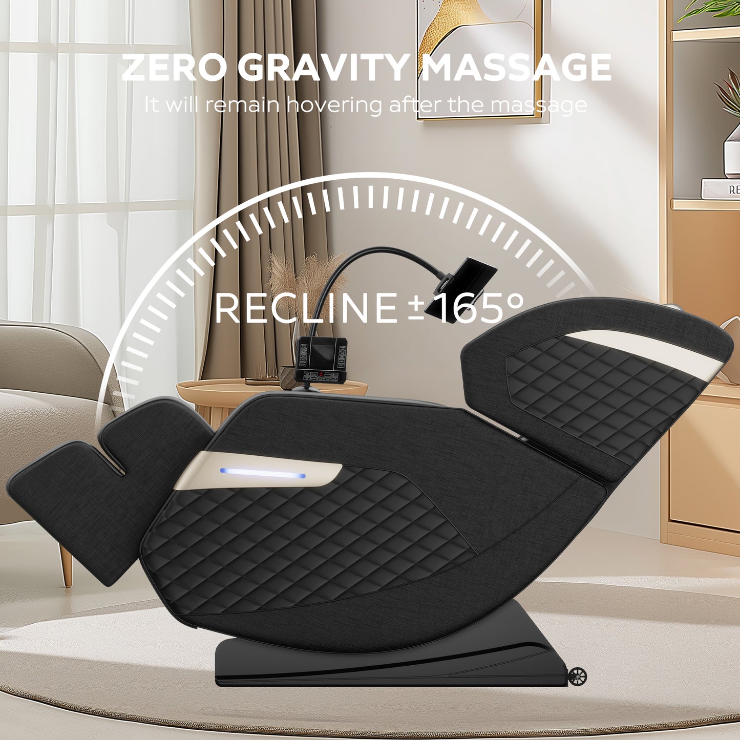 Full Body Massage Chair, Zero Gravity Massage Chair Recliner with Air Pressure, Heating, Leather Recliner Electric Massage Chair with Bluetooth, Retractable Footstool, Feet Roller, Black