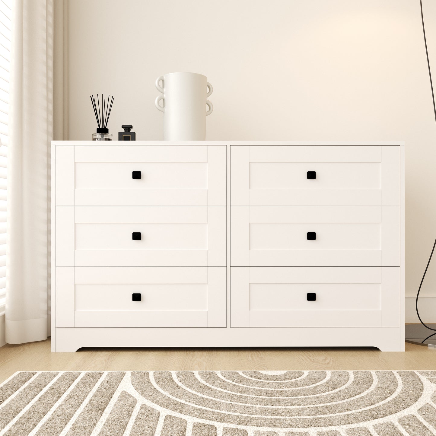 SESSLIFE 5 White Drawer Dresser, Wood Chest of Drawer with Frame Door, Modern Storage Dresser for Bedroom, Living Room