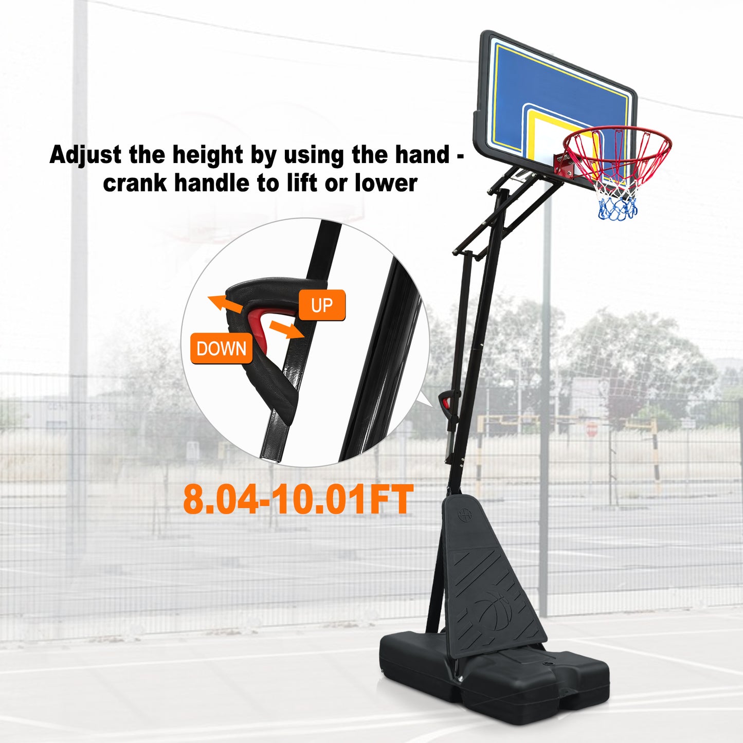 Outdoor Basketball Hoop, Portable Basketball Court for Adults Teenagers, 8.04ft -10.01ft Height Adjustable Basketball Goal
