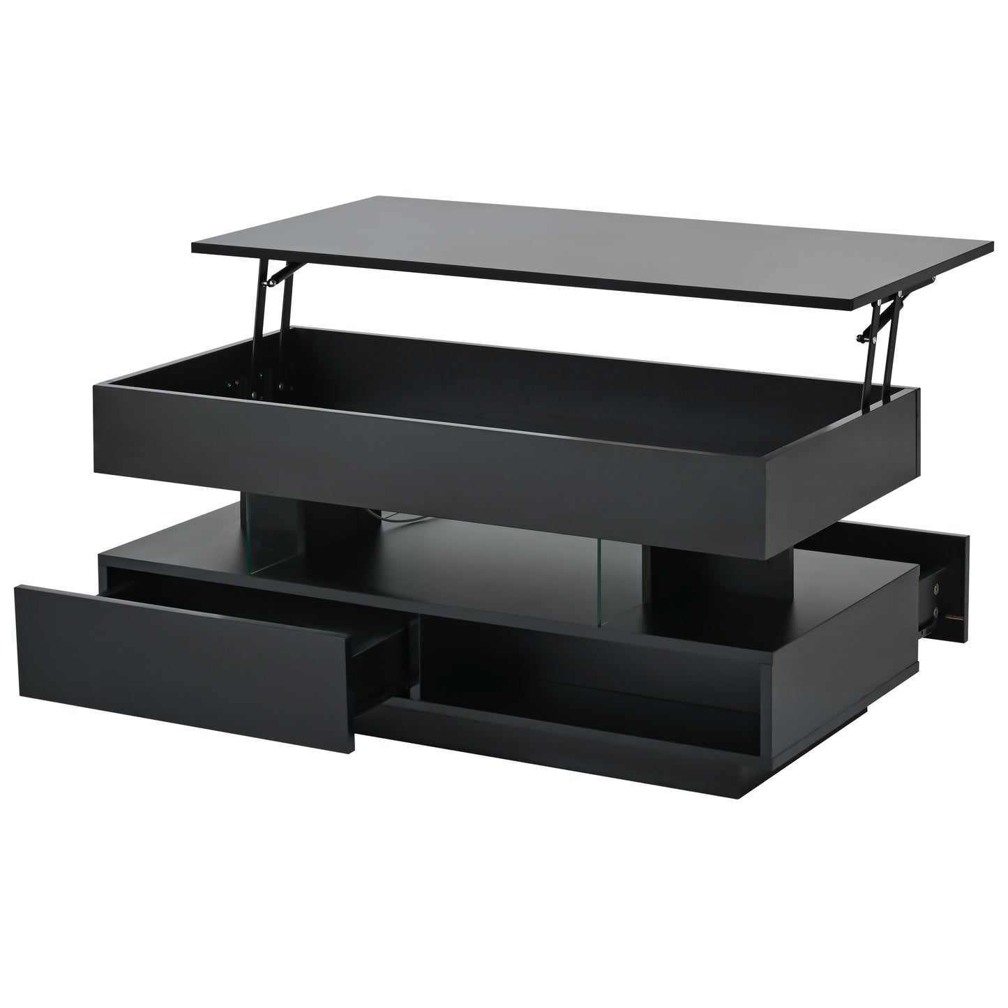 SESSLIFE Modern Lift Top Coffee Table with Storage, Hidden Compartment and LED Lighting, Multifunctional Centerpiece for Small Spaces, 39.3 Inch, Black
