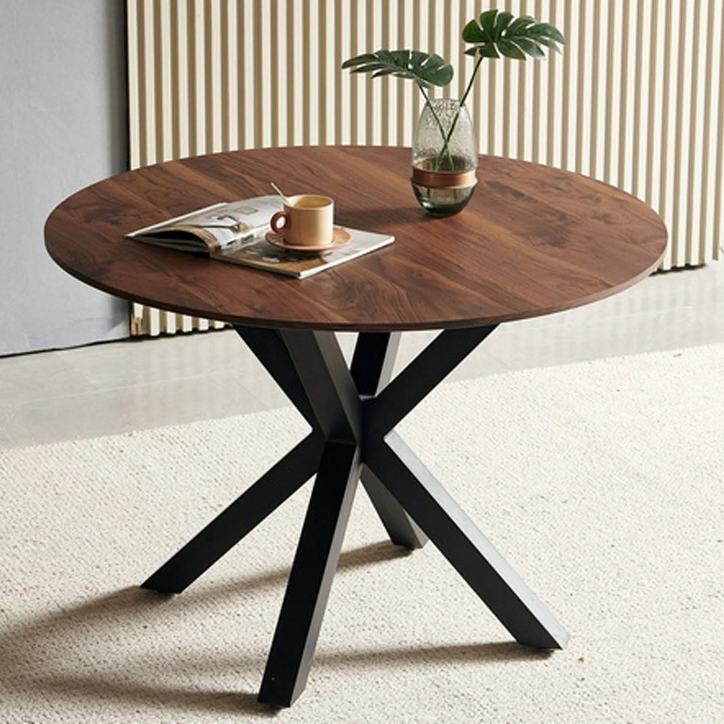 PORKISS Round Dining Table for 4, 42 inch Kitchen Table with Steel Legs, Dinner Table for Home Dining Room Kitchen, Black