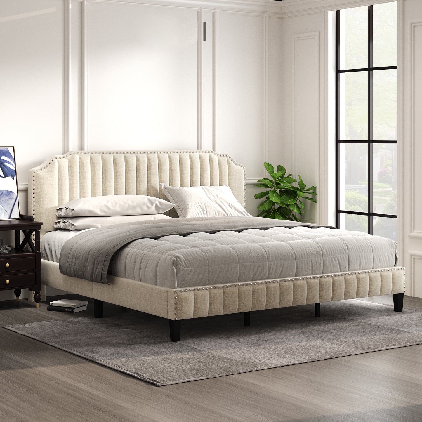 SESSLIFE Upholstered Linen Platform Bed Frame, LJC