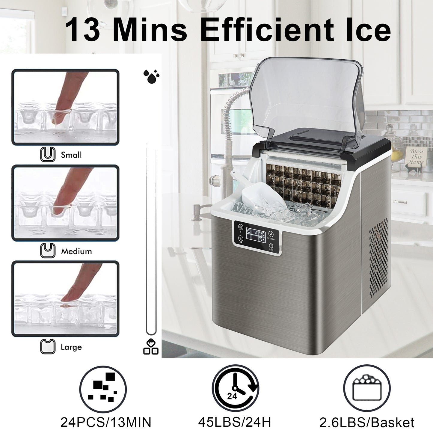 SESSLIFE Ice Maker Machine, Countertop Ice Cube Maker with Ice Scoop for Home Office Use, DT40