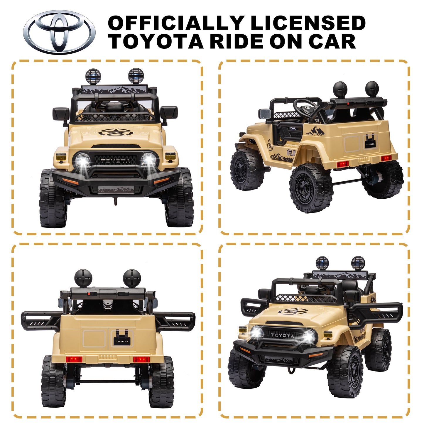 12V Ride on Cars for Kids, Licensed TOYOTA FJ Cruiser Power Ride on Toy with Remote Control, Music Player, Bluetooth, LED Light, 4 Wheel Suspension Electric Ride on Truck for Boys and Girls 3-5 Years