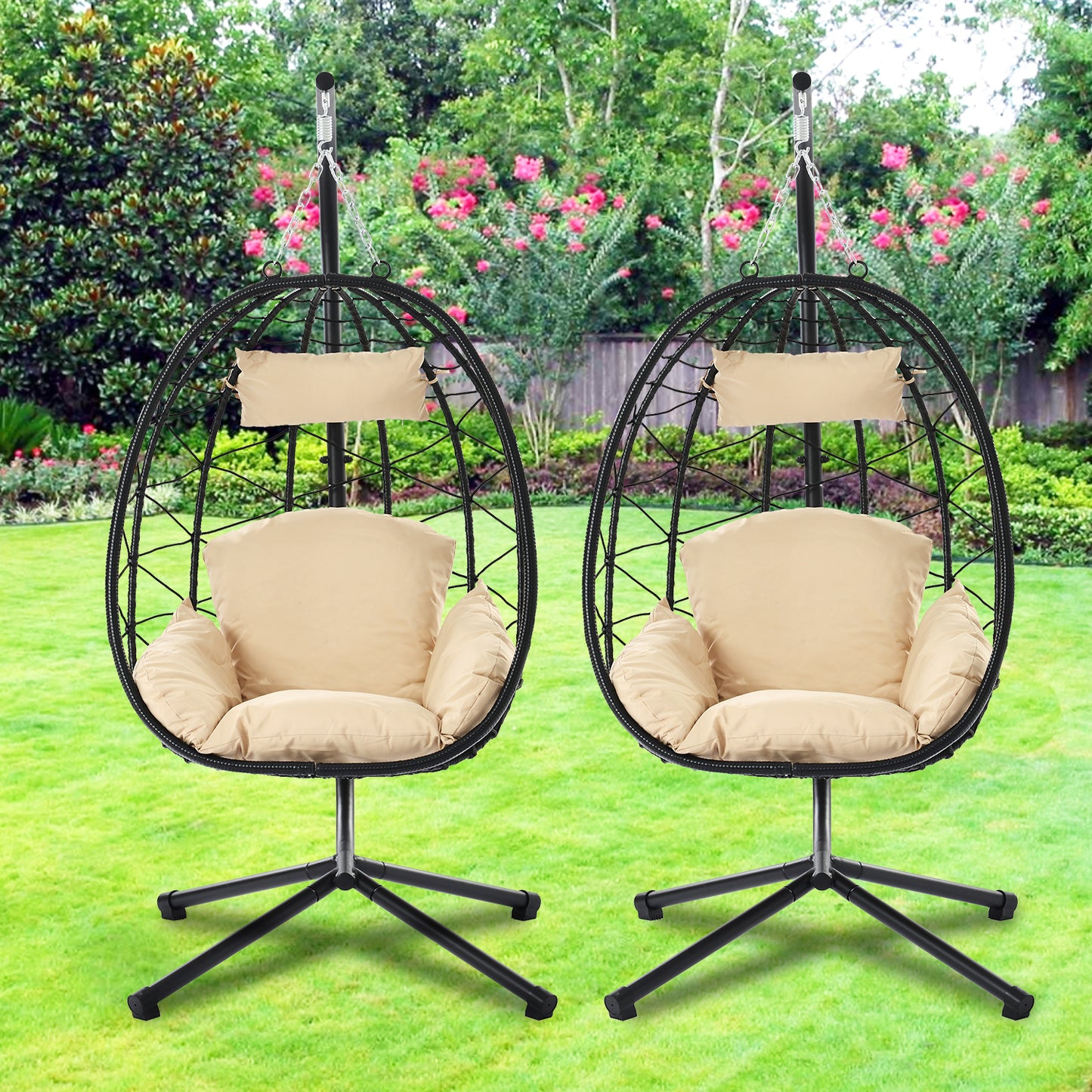 Sesslife 2 Person Double Egg Chair, Outdoor Patio Wicker Loveseat Hanging Chair, Swing Egg Chairs with Cushions, Double Seats Egg Chair 1400 lbs Capaticy for Patio Backyard Balcony Bedroom Gift