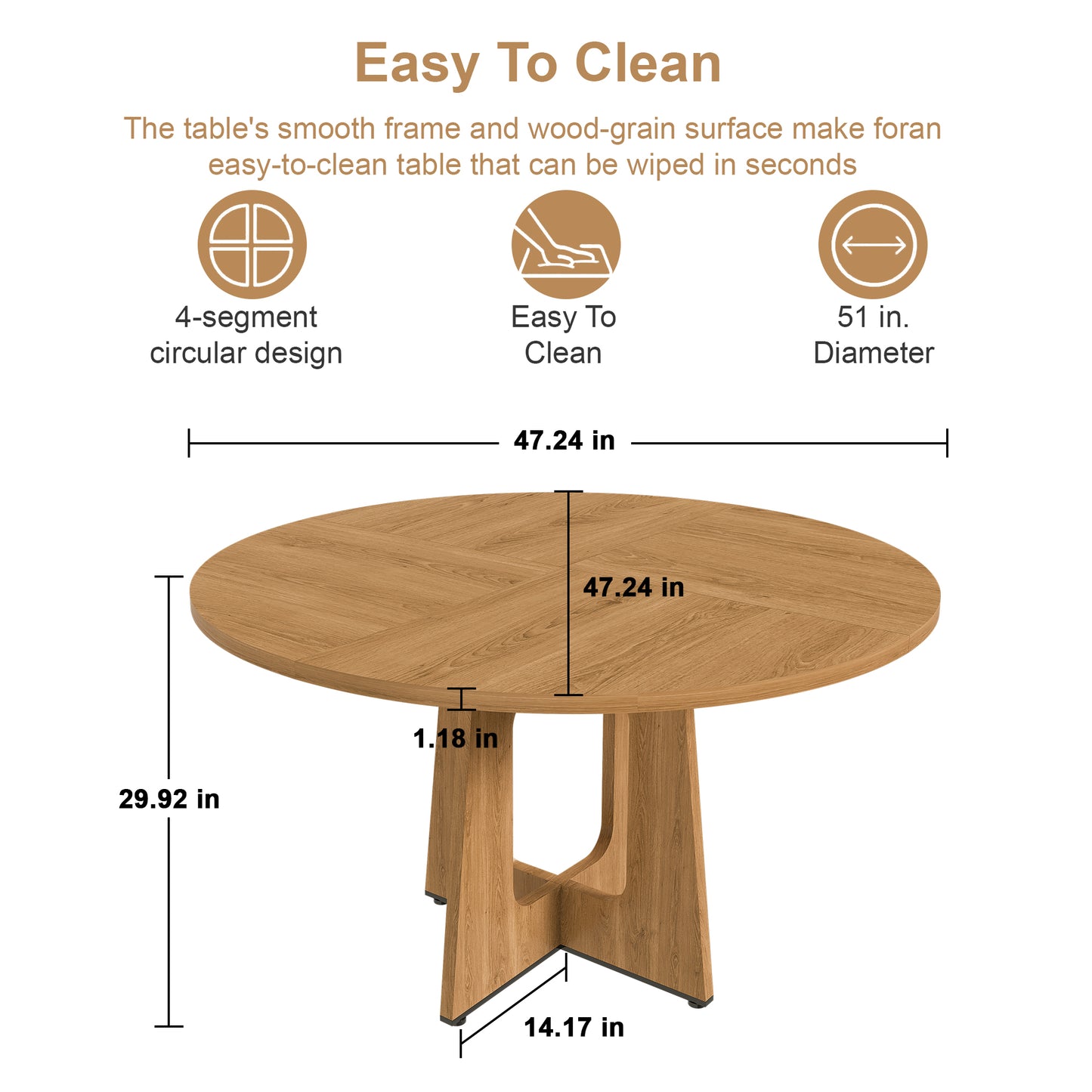 SESSLIFE 47" Round Dining Table for 4–6, Farmhouse Kitchen Table with Wood Grain Finish, Sturdy MDF Top and Metal Base, Easy Assembly, Ancient Oak