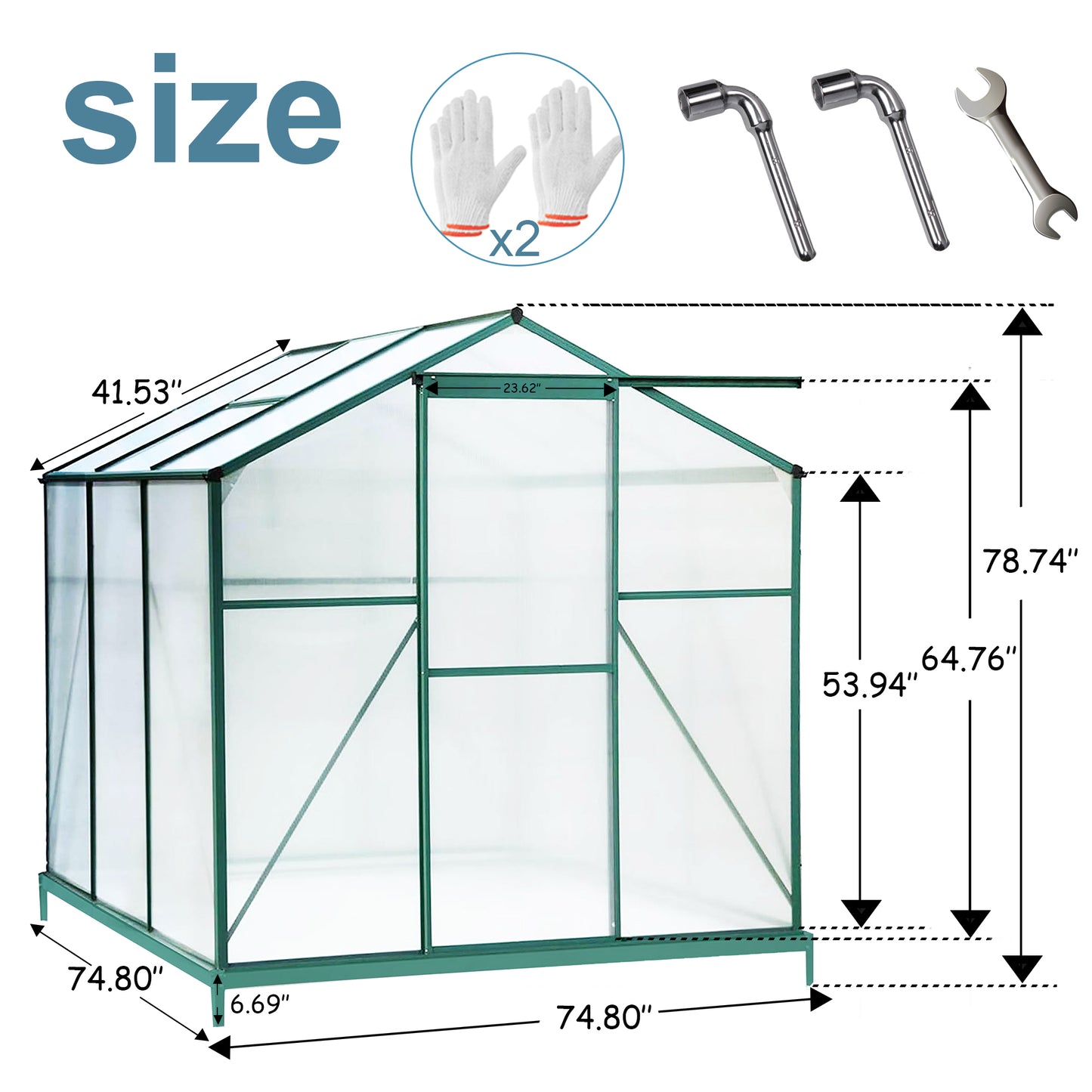 Greenhouse for Outdoors, 6.2' x 6.2' x 6.6' Aluminum Greenhouse with Window, Sliding Door