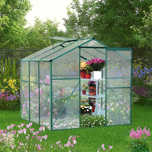 Greenhouse for Outdoors, 6.2' x 6.2' x 6.6' Aluminum Greenhouse with Window, Sliding Door