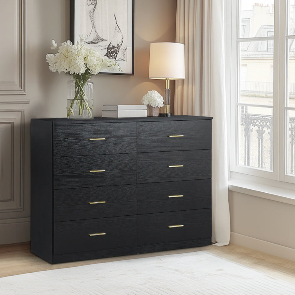 Sesslife 8 Drawer Double Dresser, Modern Wood Chest of Drawers with Metal Handles for Bedroom, Storage Cabinet Dresser Organizer Unit for Living Room, Closet, Hallway, Nursery, White