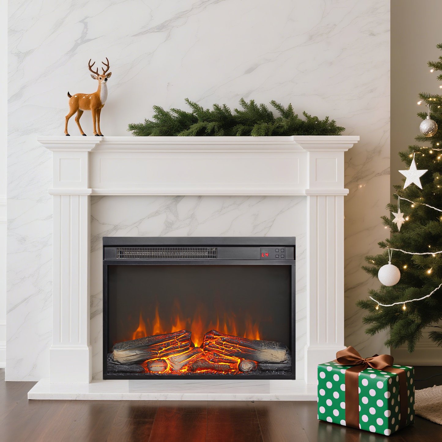 23" Electric Fireplace Insert, Wall Recessed 3D Electric Fireplace, 1400W Fake Fireplace Heater with Adjustable Flame and Timer