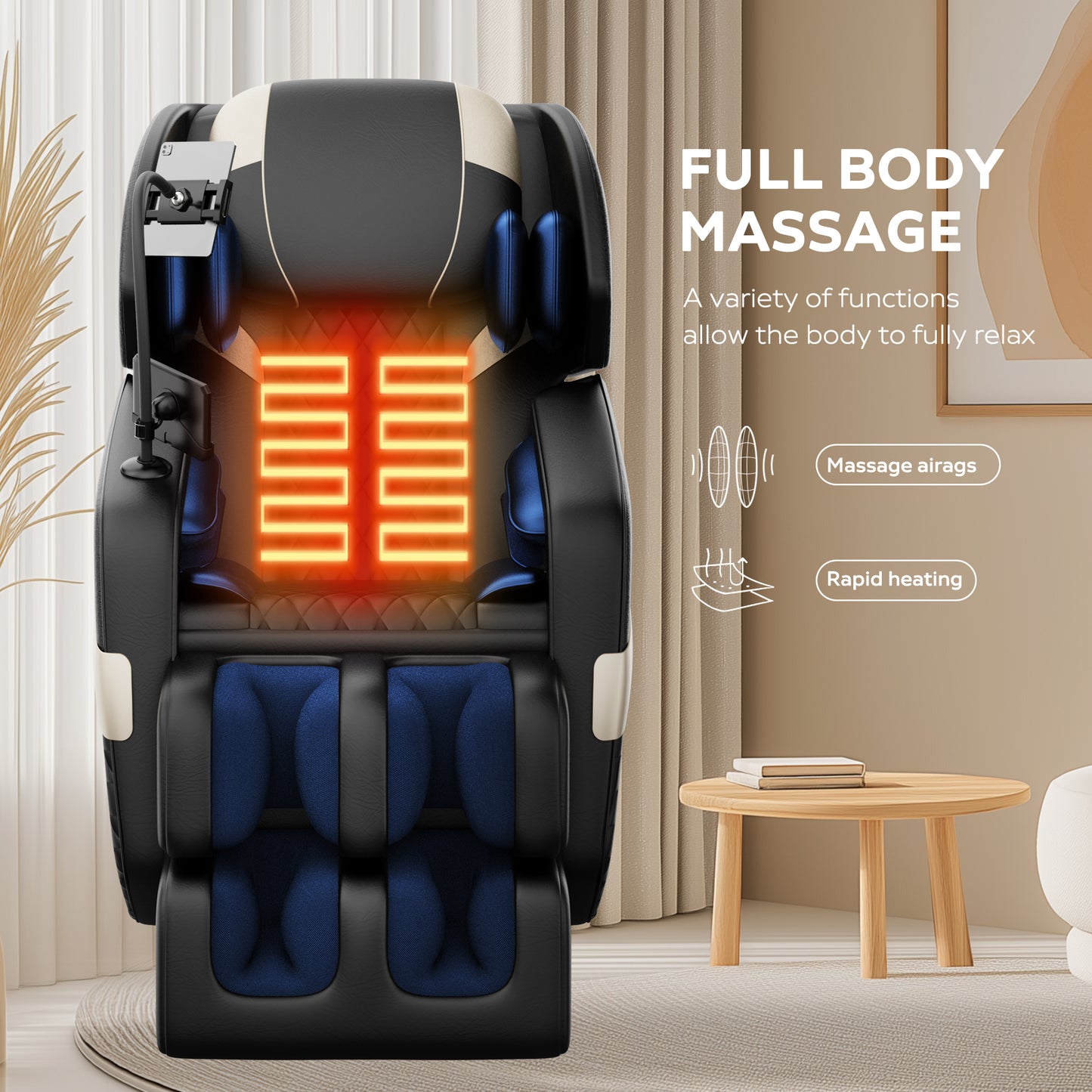Full Body Massage Chair, Zero Gravity Massage Chair Recliner with Air Pressure, Heating, Leather Recliner Electric Massage Chair with Bluetooth, Retractable Footstool, Feet Roller, Black