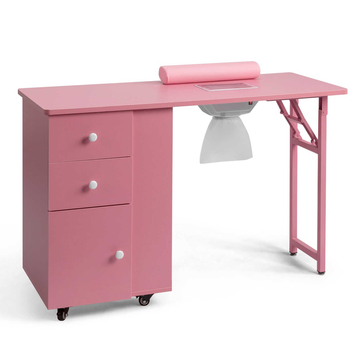 SESSLIFE Portable Nail Tech Table, Foldable Manicure Table with 2 Drawers and Cabinet, Mobile Nail Station on Wheels, Black MDF Nail Desk for Home Salon and Professional Use, Black