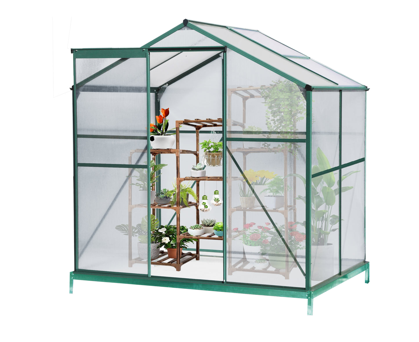 Walk in Greenhouse, Garden Greenhouse for Outdoors, Upgraded Polycarbonate Plant Greenhouse with Sliding Door, Adjustable Roof Ven