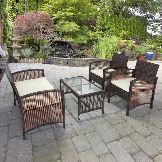 4 Pieces Wicker Patio Furniture Set, PE Rattan Outdoor Furniture Set, Patio Bistro Set with Glass Coffee Table, Outdoor Furniture Set for Garden, Backyard, Porch, Balcony, Poolside, JA2165