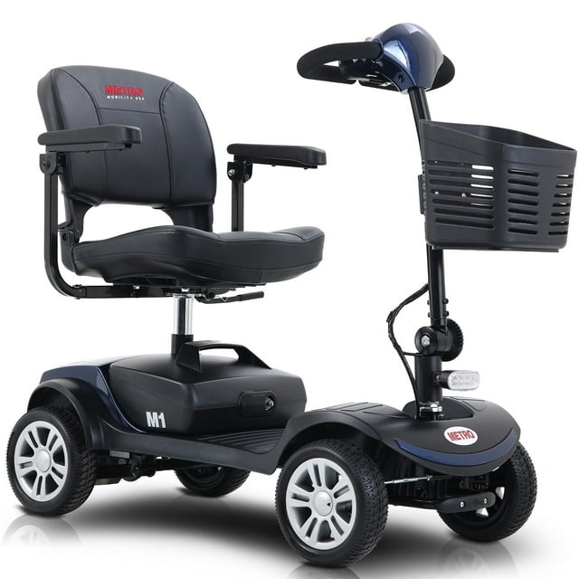 4 Wheel Mobility Scooters for Seniors, Portable Folding Electric Mobility Scooter with Suspension, 360° Swivel Seat, Basket & Long-range Battery, Up to 300lbs/15.5 Miles, Blue