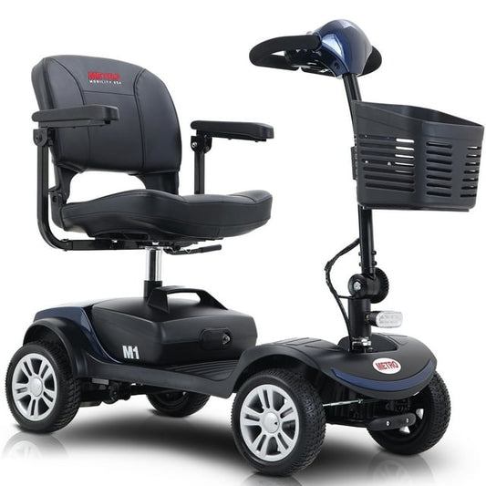 4 Wheel Mobility Scooters for Seniors, Portable Folding Electric Mobility Scooter with Suspension, 360° Swivel Seat, Basket & Long-range Battery, Up to 300lbs/15.5 Miles, Blue