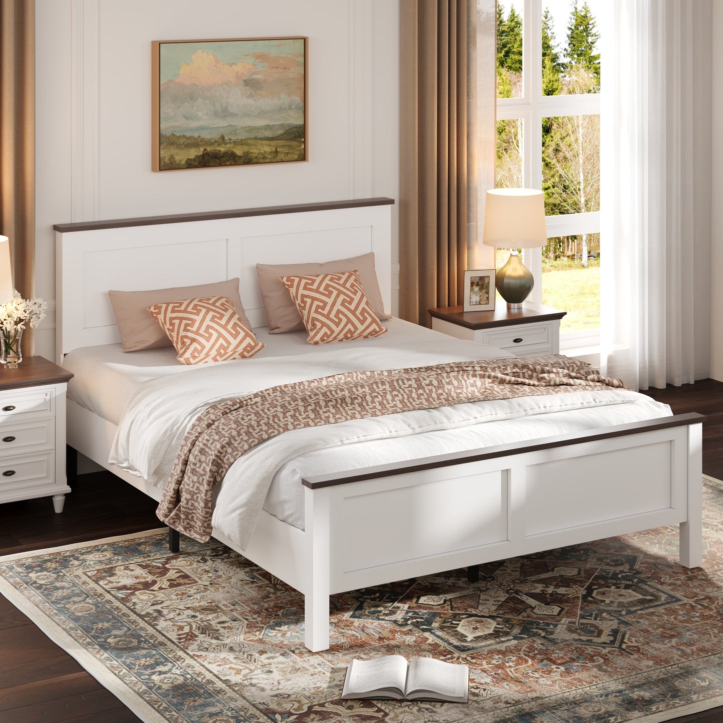 Upholstered Platform Bed Frame with Tufted Headboard, Modern Queen Size Bed Frame with Solid Wood Legs, Mid-Century Platform Bed for Adults Kids, No Box Spring Needed, Grey