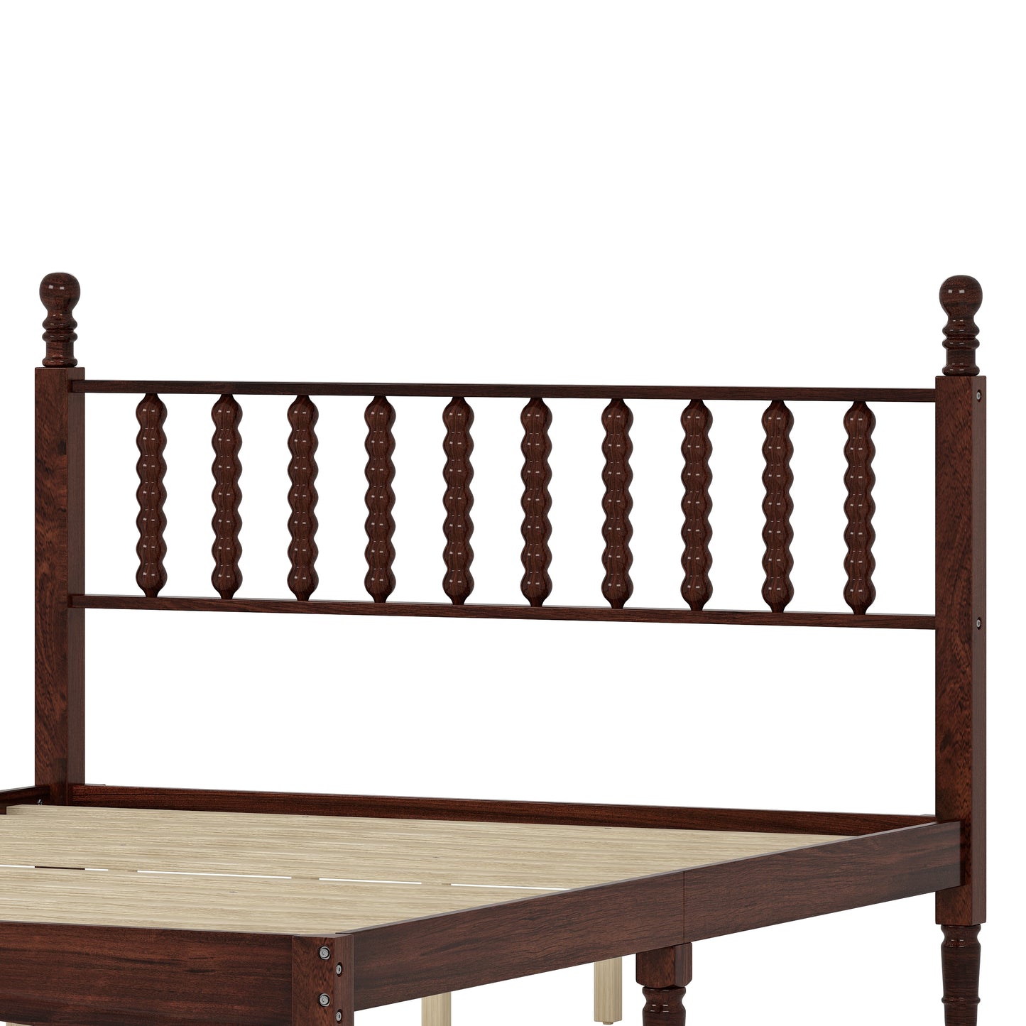 Platform Bed Frame, Wood Queen Bed Frame with Gourd Shaped Headboard for Bedroom, Modern Queen Size Bed with Wood Slat Support, Holds 500 lb, No Box Spring Needed, White