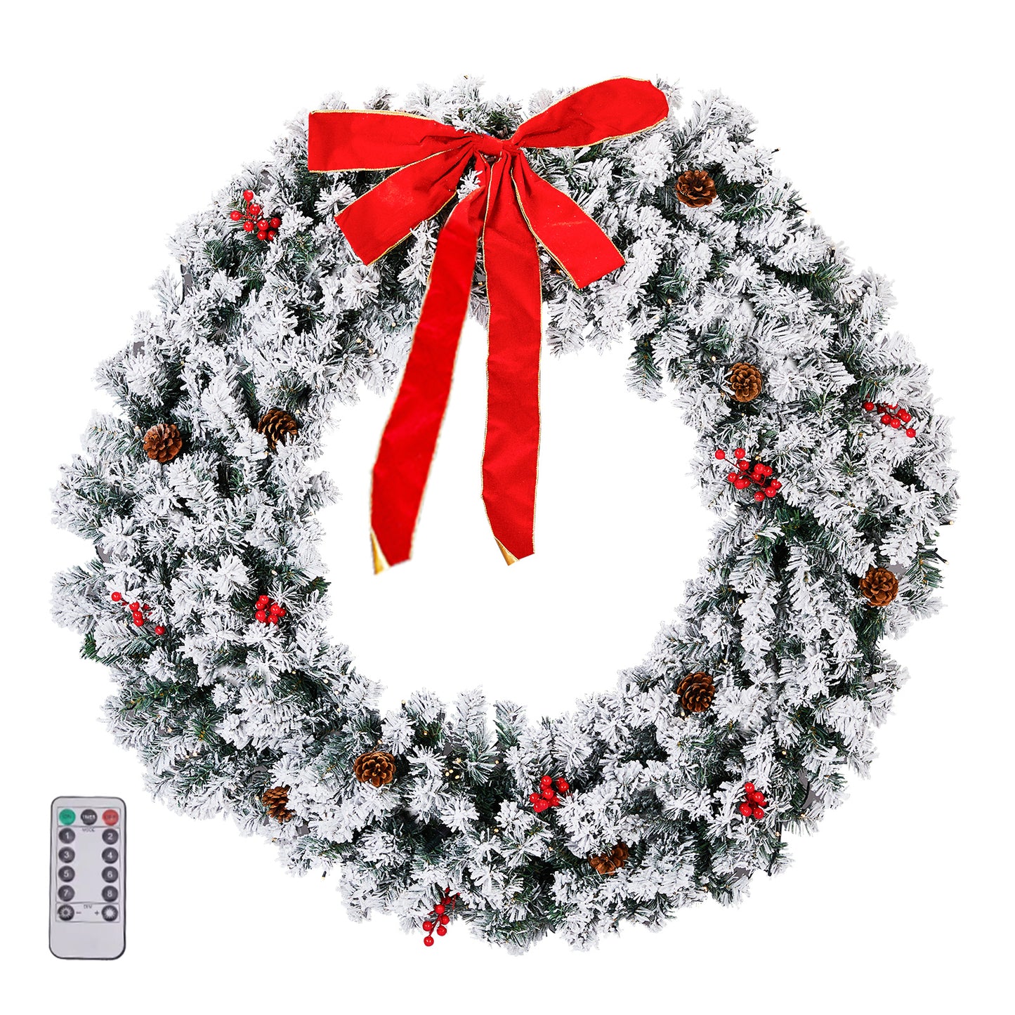 48inch Pre-Lit Christmas Wreath, SESSLIFE Large Outdoor Christmas Wreath with LED Lights, Large Bow and Remote Control, Full Outdoor Wreath for Front Door, Gate, Green