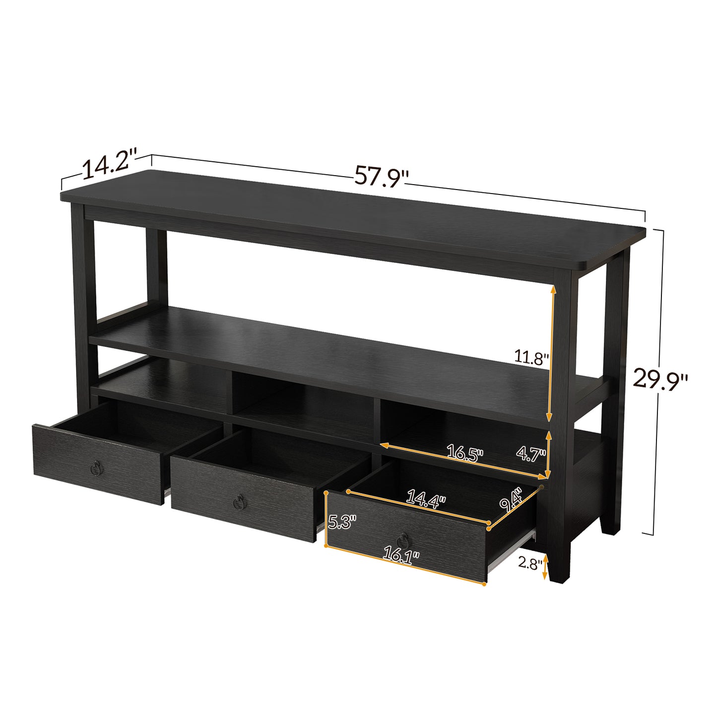 SESSLIFE Console Table with Drawers and Shelves, Narrow Entryway Console Table with Storage, Black Industrial Sofa Table for Living Room, Hallway, Behind Couch