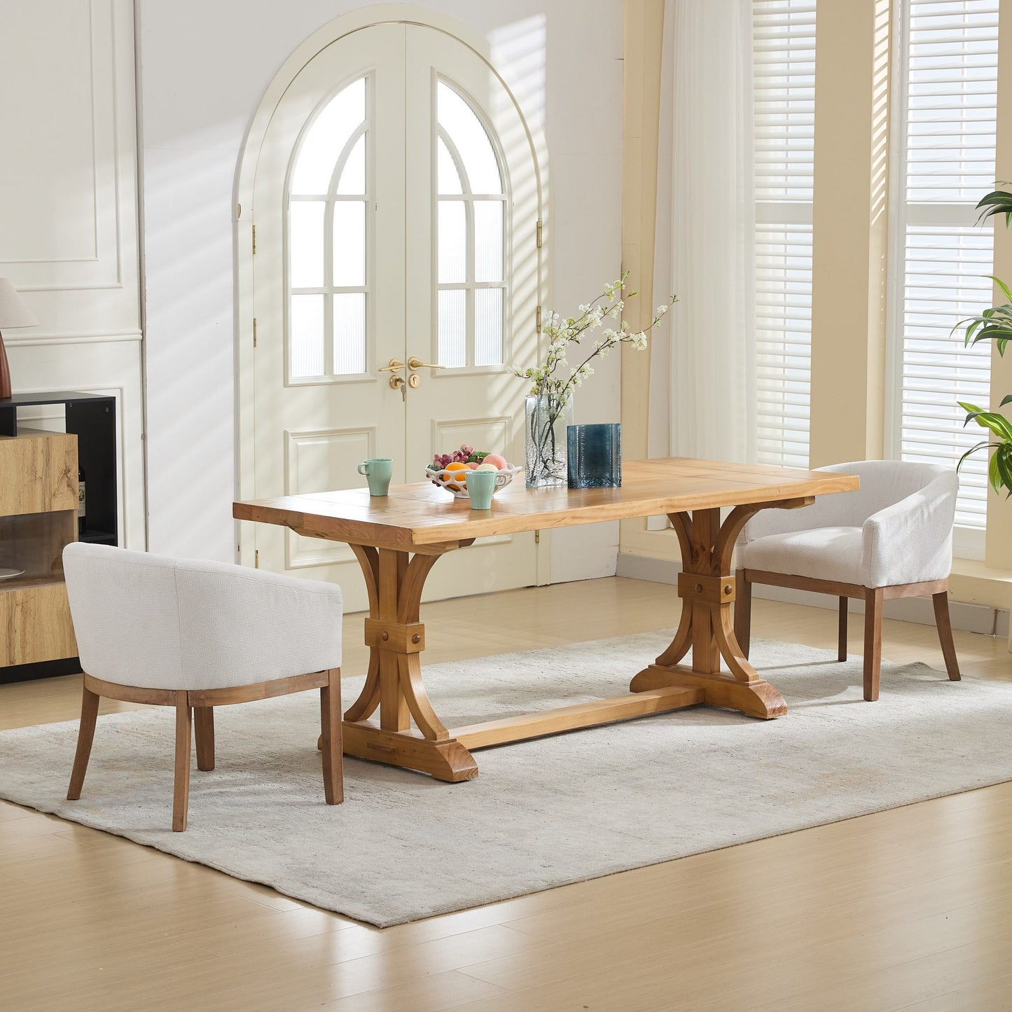 Sesslife Upholstered Dining Chairs Set of 4, Modern Linen Barrel Dining Room Chairs with Arms, Wood Legs, Mid Century 19” W Accent Chair, Kitchen Chairs for Dining Room, Living Room, Bedroom
