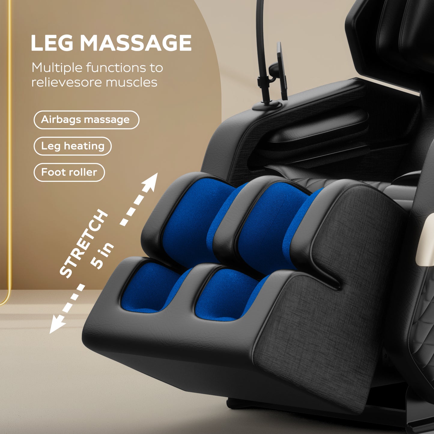 Full Body Massage Chair, Zero Gravity Massage Chair Recliner with Air Pressure, Heating, Leather Recliner Electric Massage Chair with Bluetooth, Retractable Footstool, Feet Roller, Black