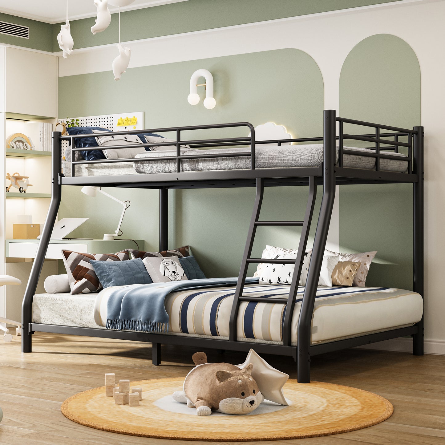 SESSLIFE Twin Over Full Bunk Bed, Heavy Duty Metal Bunk Bed Frame with Ladder and Safety Rail, Noise Free Space Saving Bunk Beds for Dorm Apartment, Black