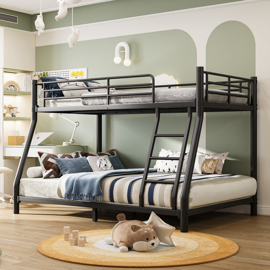 SESSLIFE Twin Over Full Bunk Bed, Heavy Duty Metal Bunk Bed Frame with Ladder and Safety Rail, Noise Free Space Saving Bunk Beds for Dorm Apartment, Black