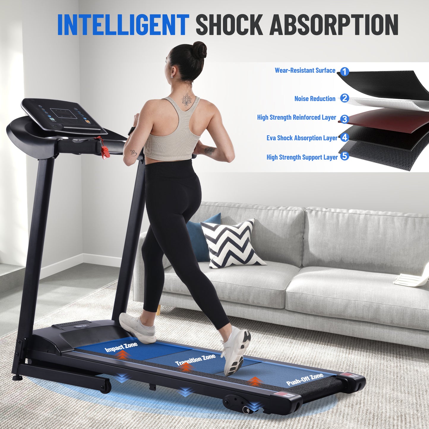 2.5HP Folding Treadmill with Incline, Electric Treadmill with Bluetooth, Speakers, LCD Display, 0.5-8.5 MPH Electric Running Machine