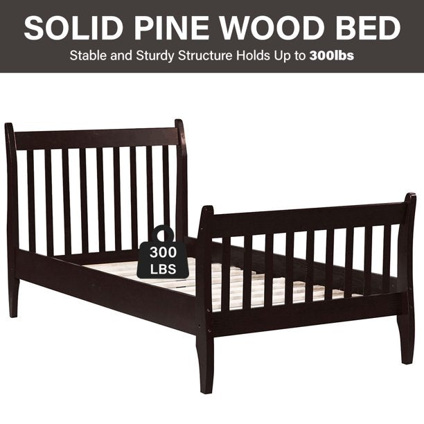 Twin Platform Bed, Sesslife Pine Wood Bed Frames with Headboard and Footboard, Twin Size Beds No Box Spring Needed, Modern Bed for Boys Girls Room, 80" L X 41.3" W X 40.4" H, Espresso