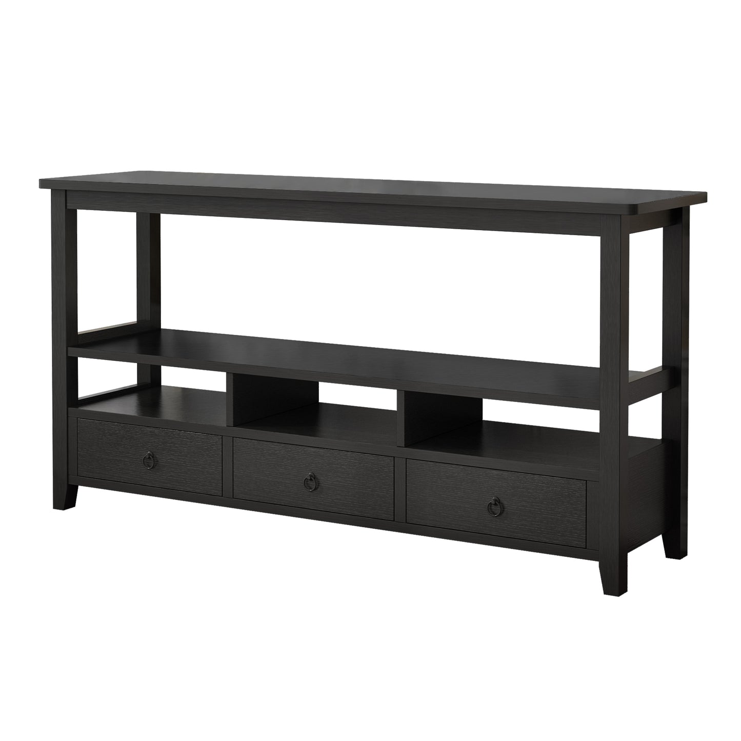 SESSLIFE Console Table with Drawers and Shelves, Narrow Entryway Console Table with Storage, Black Industrial Sofa Table for Living Room, Hallway, Behind Couch