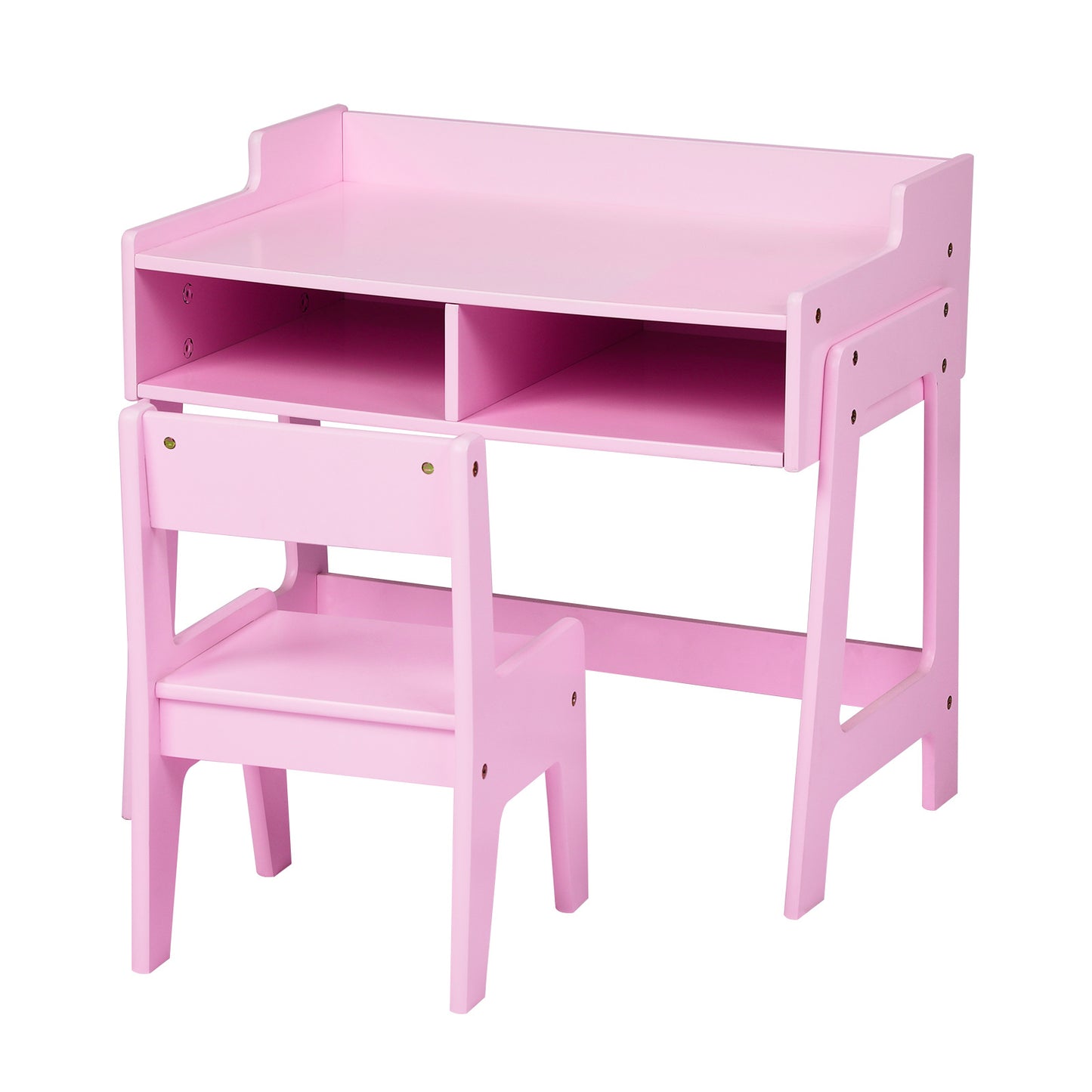 SESSLIFE Study Desk and Chair Set, Compact White Learning Table with Storage Cubby, Safe Rounded Edge Design, Space-Saving Furniture for Home, Pink