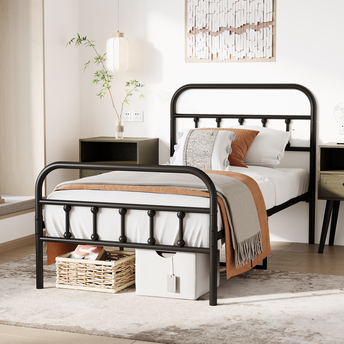 SESSLIFE Vintage Sturdy Twin Size Metal Bed Frame with Headboard and Footboard, Basic Bed Frame No Box Spring Needed (Twin, Black)