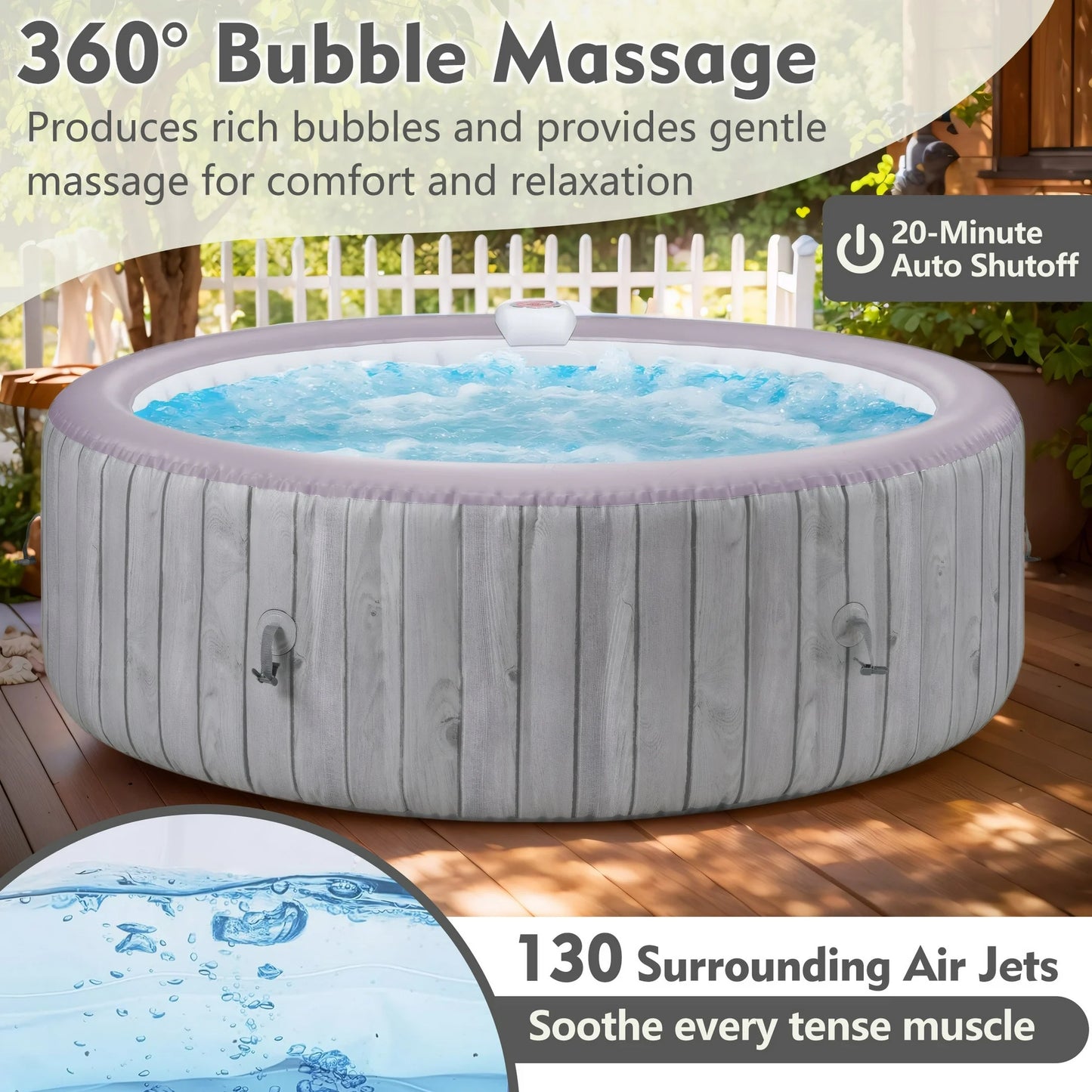 82" Round Inflatable Hot Tub, 4-6 Person Portable Outdoor Spa Hot Tub with Cover, Control Panel, 130 Jets and Filter, 1000L Blow Up Hottub, Gray