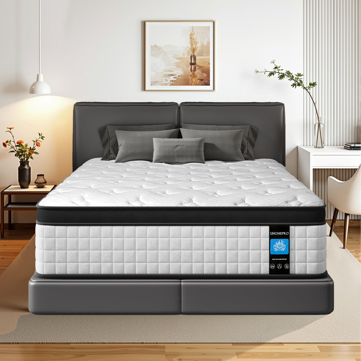 12 inch Twin Mattress, Sesslife Memory Foam Mattress in a Box, Cooling Gel Hybrid Mattress with Knitted Fabric, Twin Size Individual Pocket Spring Mattress, Medium Firm, CertiPUR-US, White/Black
