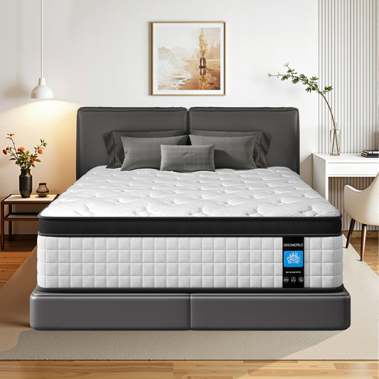 12 inch Twin Mattress, Sesslife Memory Foam Mattress in a Box, Cooling Gel Hybrid Mattress with Knitted Fabric, Twin Size Individual Pocket Spring Mattress, Medium Firm, CertiPUR-US, White/Black