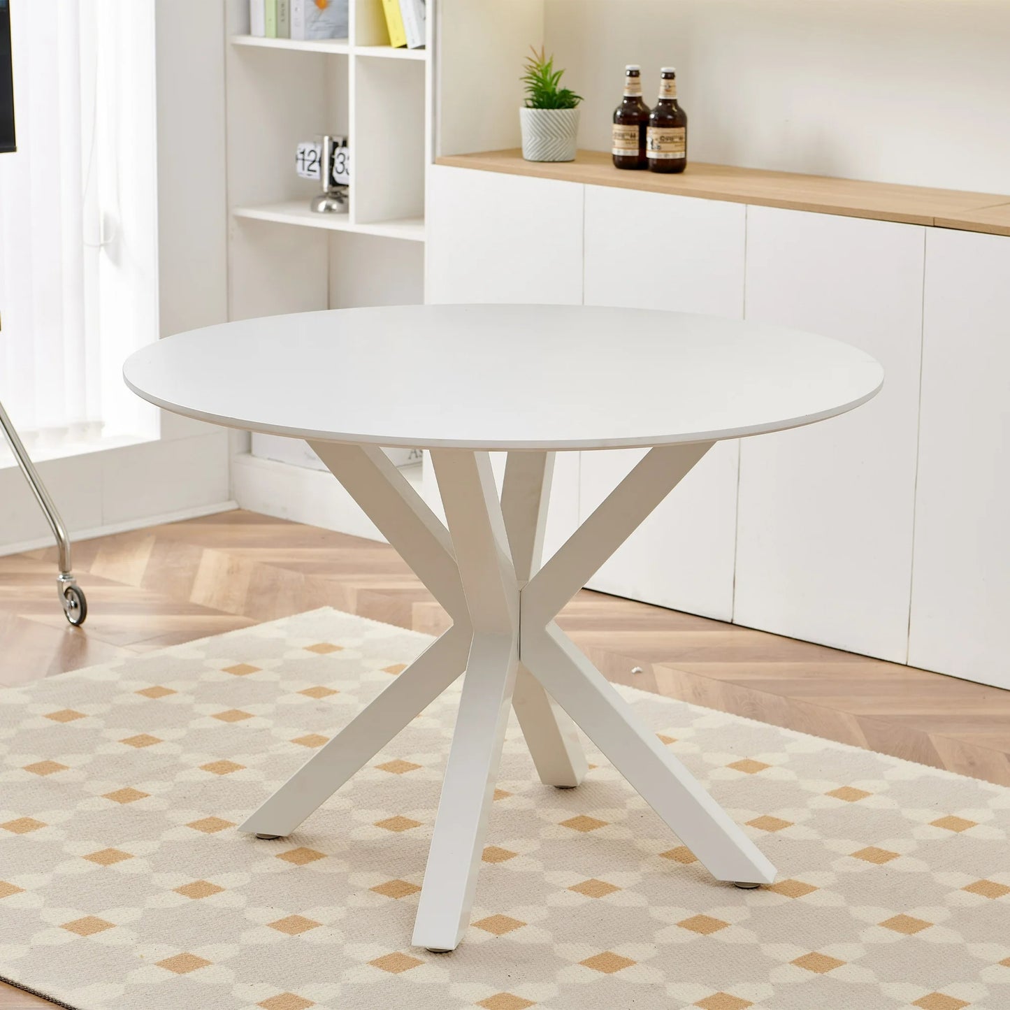 PORKISS Round Dining Table for 4, 42 inch Kitchen Table with Steel Legs, Dinner Table for Home Dining Room Kitchen, Black
