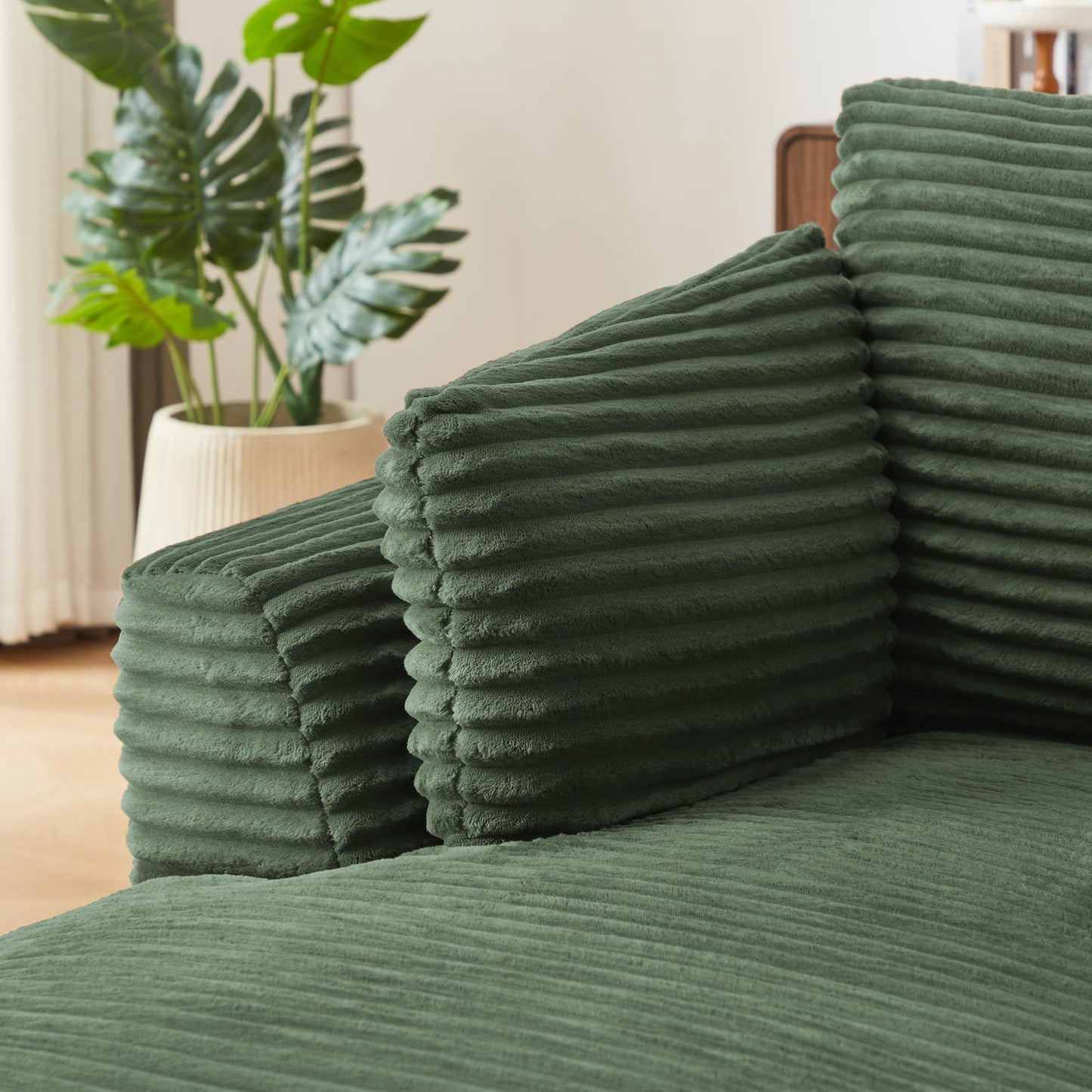 SESSLIFE Oversized Chaise Lounge Chair, 64.6" Comfy Corduroy Chaise Sofa Recliner Bed Upholstered Sleeper Couch Bed for Living Room, Bedroom, No Assembly, Green