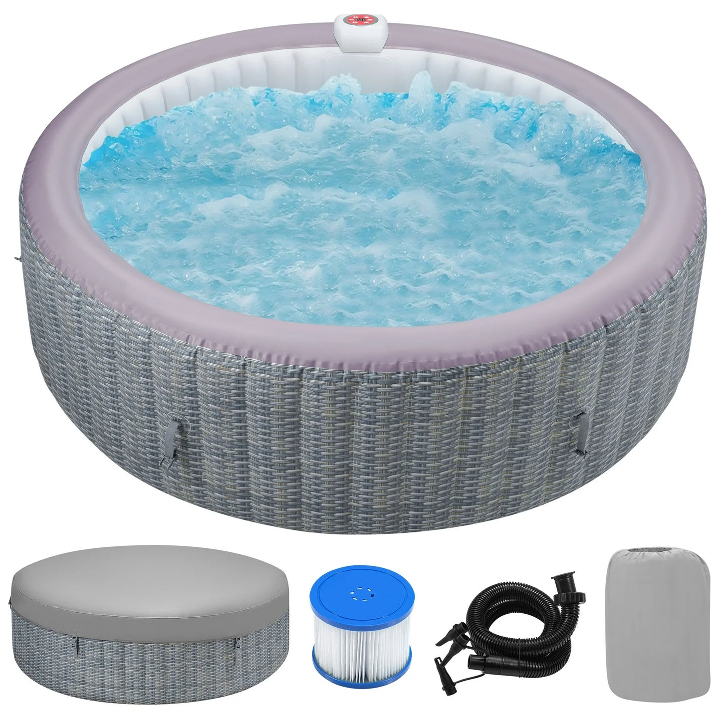 4-6 Person Inflatable Hot Tub, 82" Round Portable Outdoor Spa Hot Tub with Cover, Control Panel, 130 Jets and Filter, 1000L Blow Up Hottub