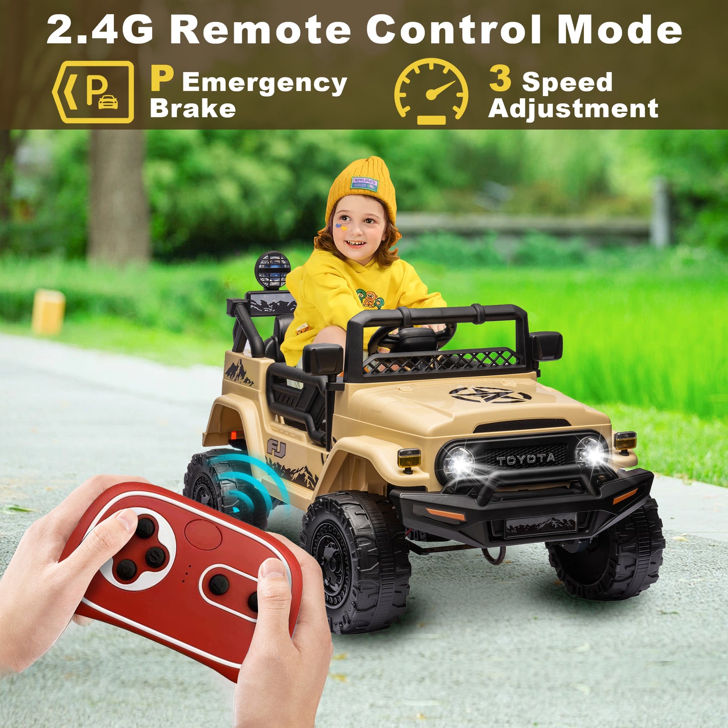 12V Ride on Cars for Kids, Licensed TOYOTA FJ Cruiser Power Ride on Toy with Remote Control, Music Player, Bluetooth, LED Light, 4 Wheel Suspension Electric Ride on Truck for Boys and Girls 3-5 Years