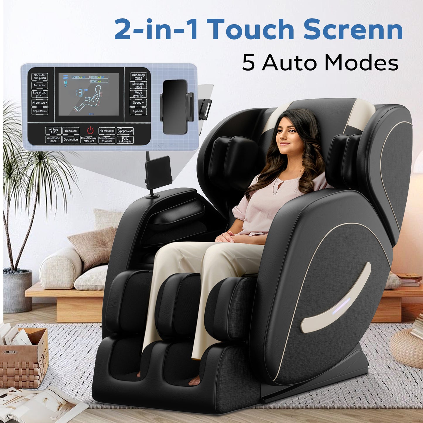 Full Body Massage Chair Recliner with Zero Gravity, Sesslife Leather Massage Chair with Air Pressure, 8 Massage Fix Rollers, Heating, Airbag, Bluetooth, Retractable footrest for Relaxion, Black