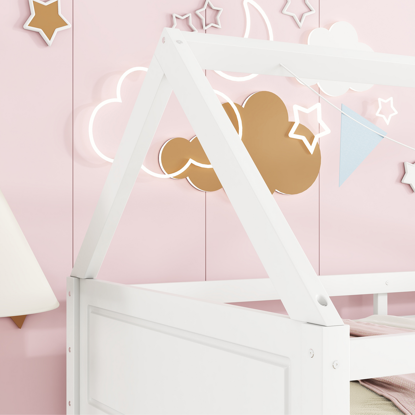 SESSLIFE Bunk Bed Twin Over Twin, Low Floor Bunk Bed with Guard Rails for Dorm, Small Space, No Box Spring Needed(White)