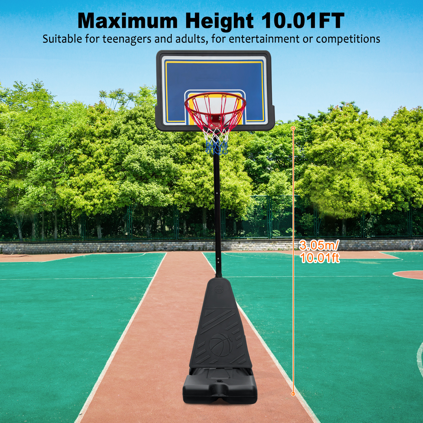 Outdoor Basketball Hoop, Portable Basketball Court for Adults Teenagers, 8.04ft -10.01ft Height Adjustable Basketball Goal
