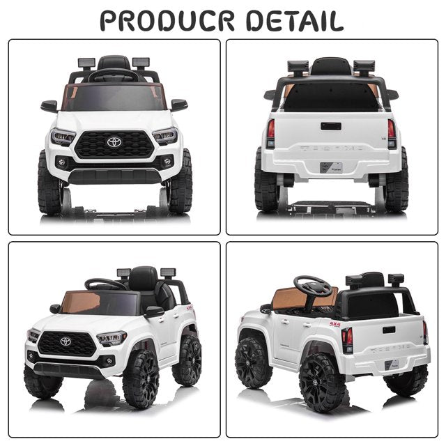 Official Licensed Toyota Tacoma Kids 12V Ride on Toys, Ride on Car with Remote Control, MP3 Player, Radio, Lights, Battery Powered Electric Ride on Vehicle for 2 to 4 Years Birthday Gift, White