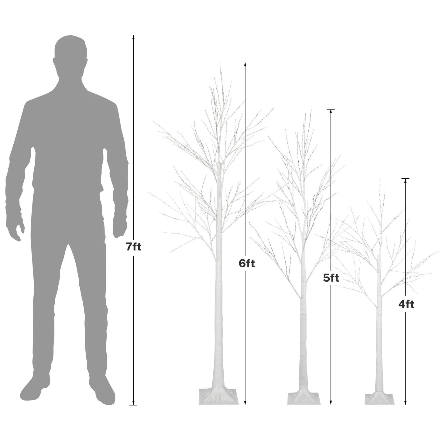 SESSLIFE 3pc Birch Christmas Tree Set, 4/5/6 FT Pre-lit Christmas Trees, Indoor Outdoor Christmas Trees for Home Party Office, White