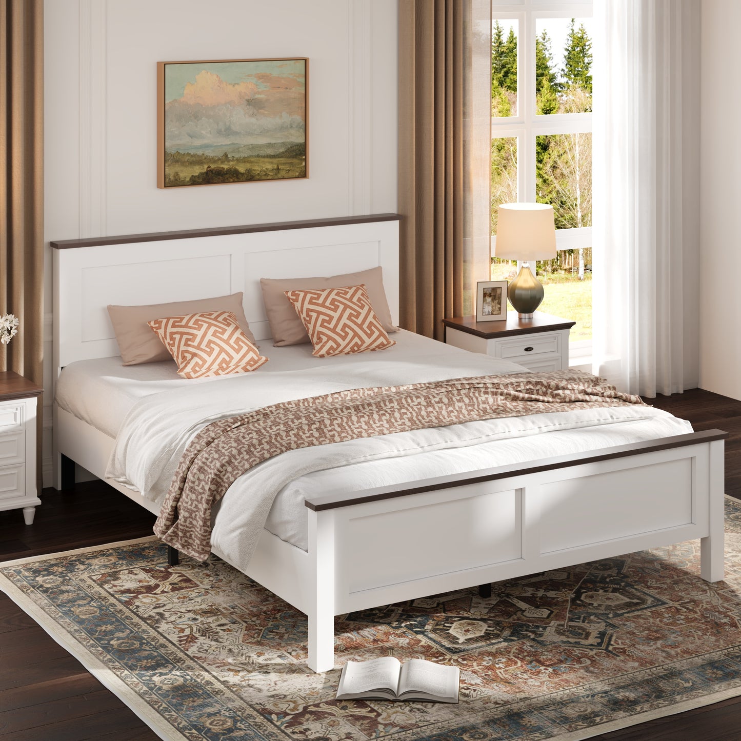 Upholstered Platform Bed Frame with Tufted Headboard, Modern Queen Size Bed Frame with Solid Wood Legs, Mid-Century Platform Bed for Adults Kids, No Box Spring Needed, Grey